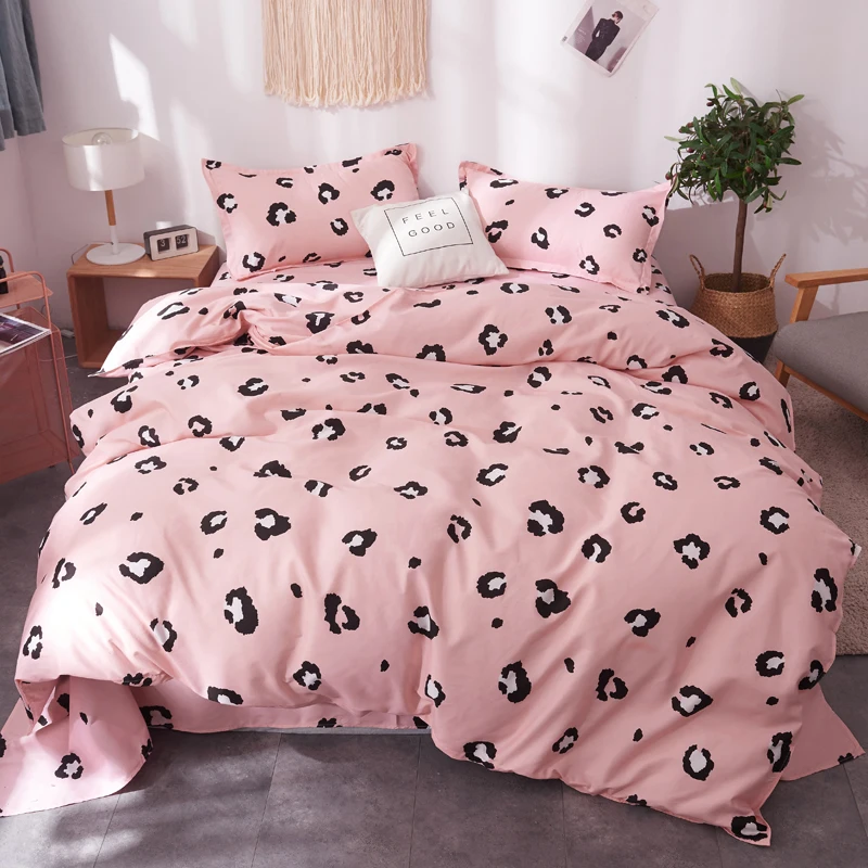 

3/4Pcs/Set Cartoon Pink Bedding Sets Geometric Pattern Bed Linings 5 sizes Leopard Duvet Cover Bed Sheet Pillowcases Cover Set