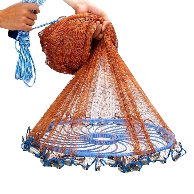Upgraded American Hand Cast Net with Flying Disc Easy Throw Fly Fishing