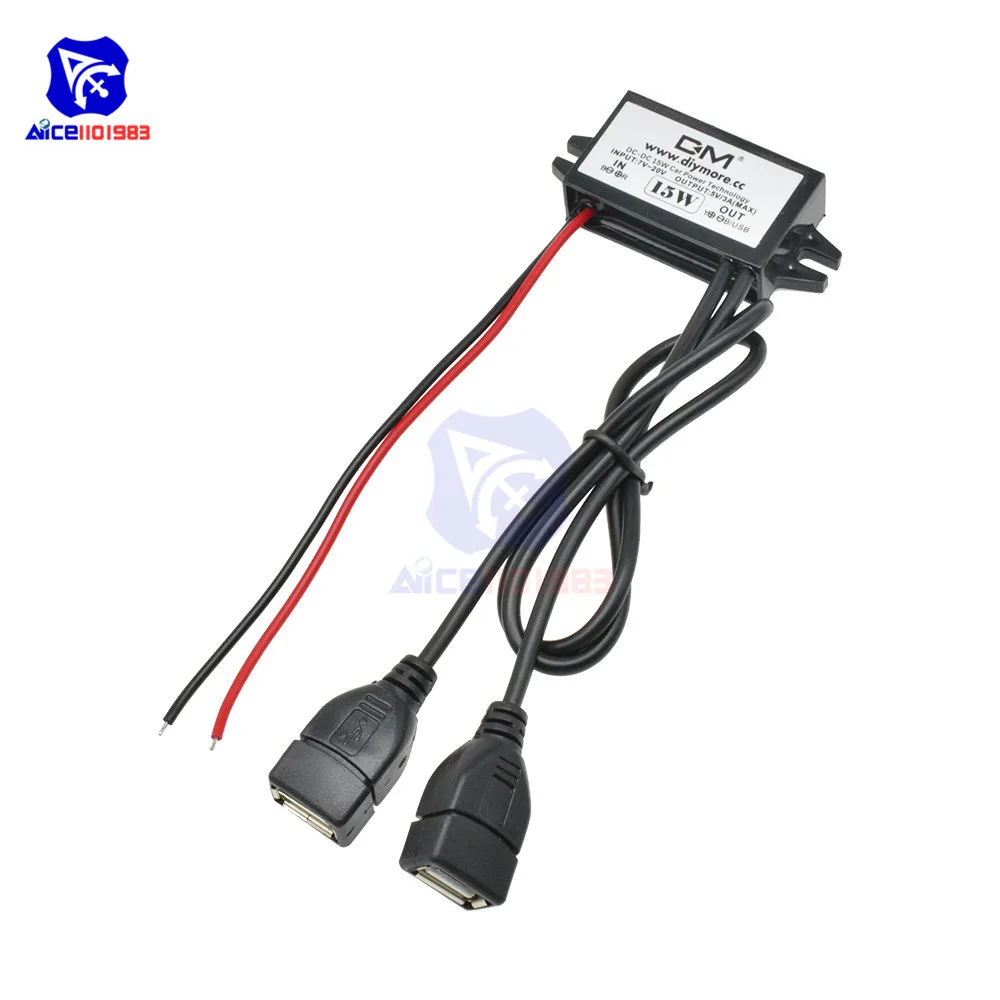 Diymore DC-DC 12 В до 5 В 3 А 15 Вт понижающий преобразователь понижающий модуль питания двойной женский USB выход адаптер для автомобиля