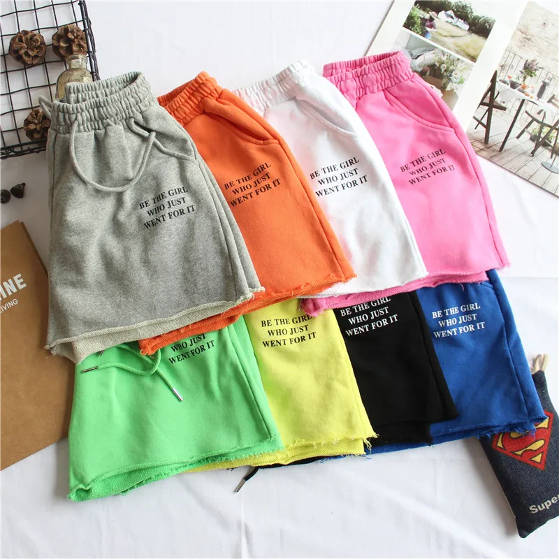 

Summer Women Cotton Shorts Drawstring High Waist Solid Loose Casual Shorts with Pockets