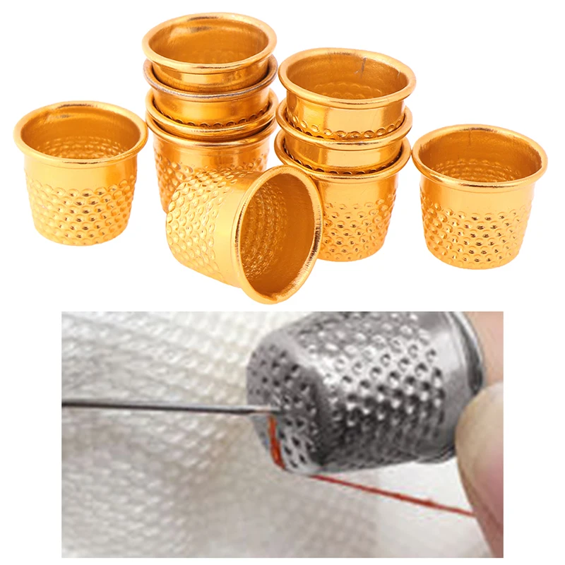 10 Uds. De Color dorado dedales de costura Metal Protector de dedos herramientas DIY Craft Accesorios