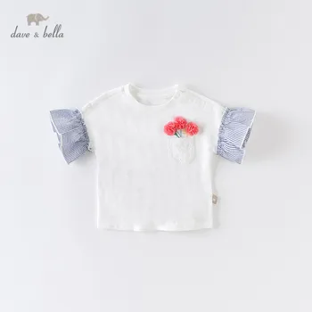 

DBJ13922 dave bella summer baby girls floral striped T-shirt children short sleeve tops girls cute kids fashion tees