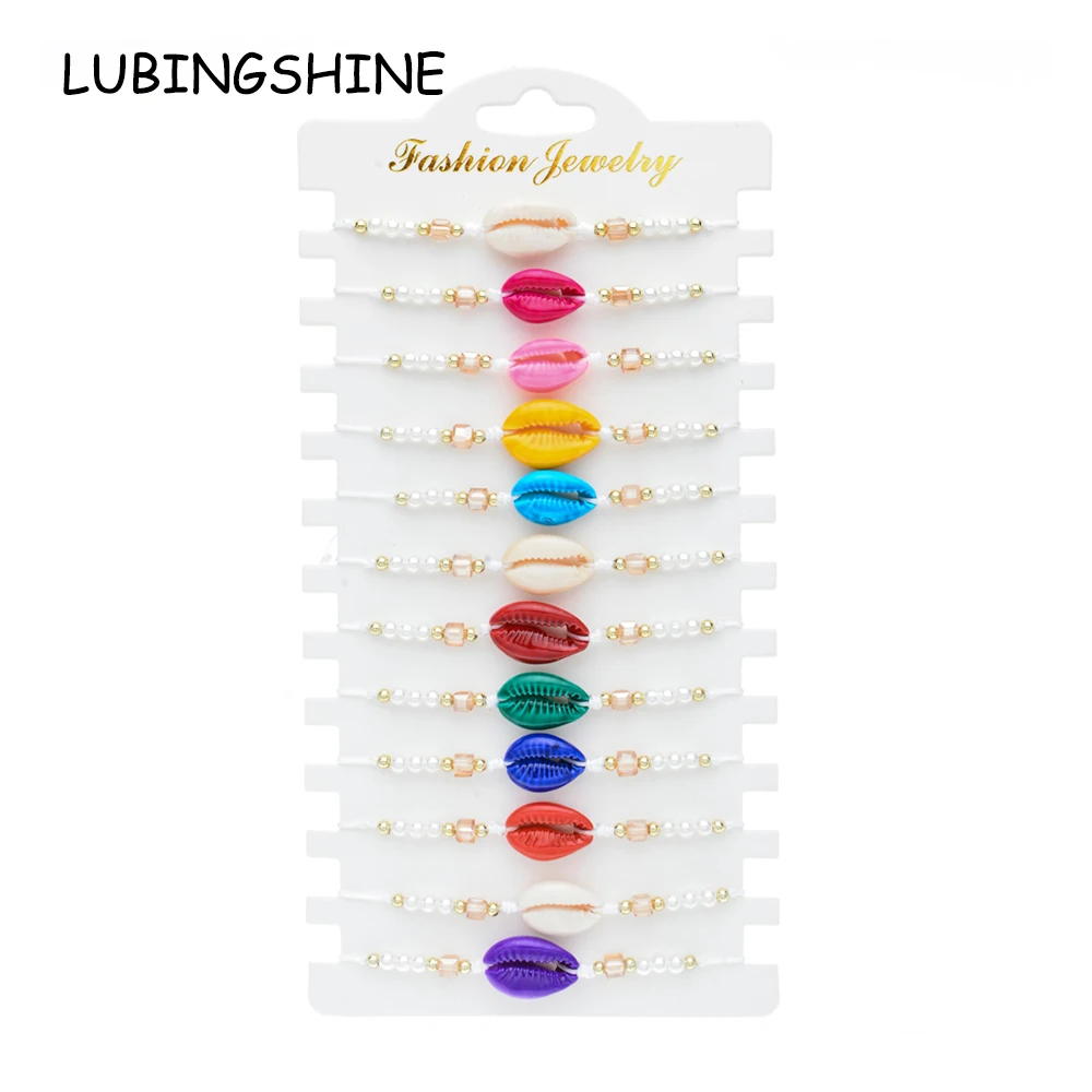 

Boho 12pcs/Set Multi Shell Charms Bracelets for Women Child Adjustable Rope Chain Crystal Pearl Bead Anklet Wristband Jewelry