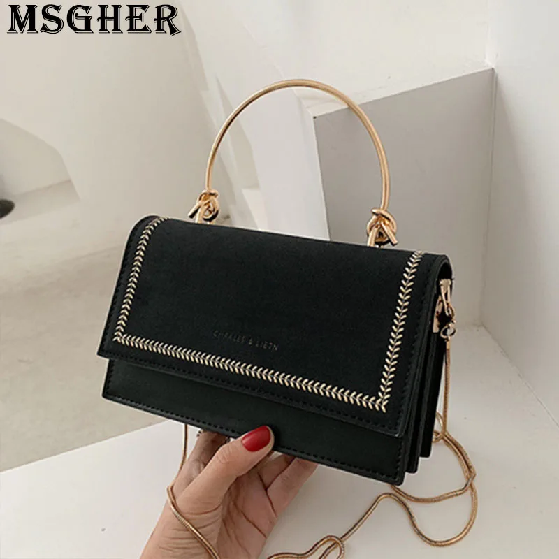

MSGHER Solid Thread Flap Women Bag Gradient Color Gold Letters Delicate Metal Wristband Slender Shoulderband Female Bag WB2710