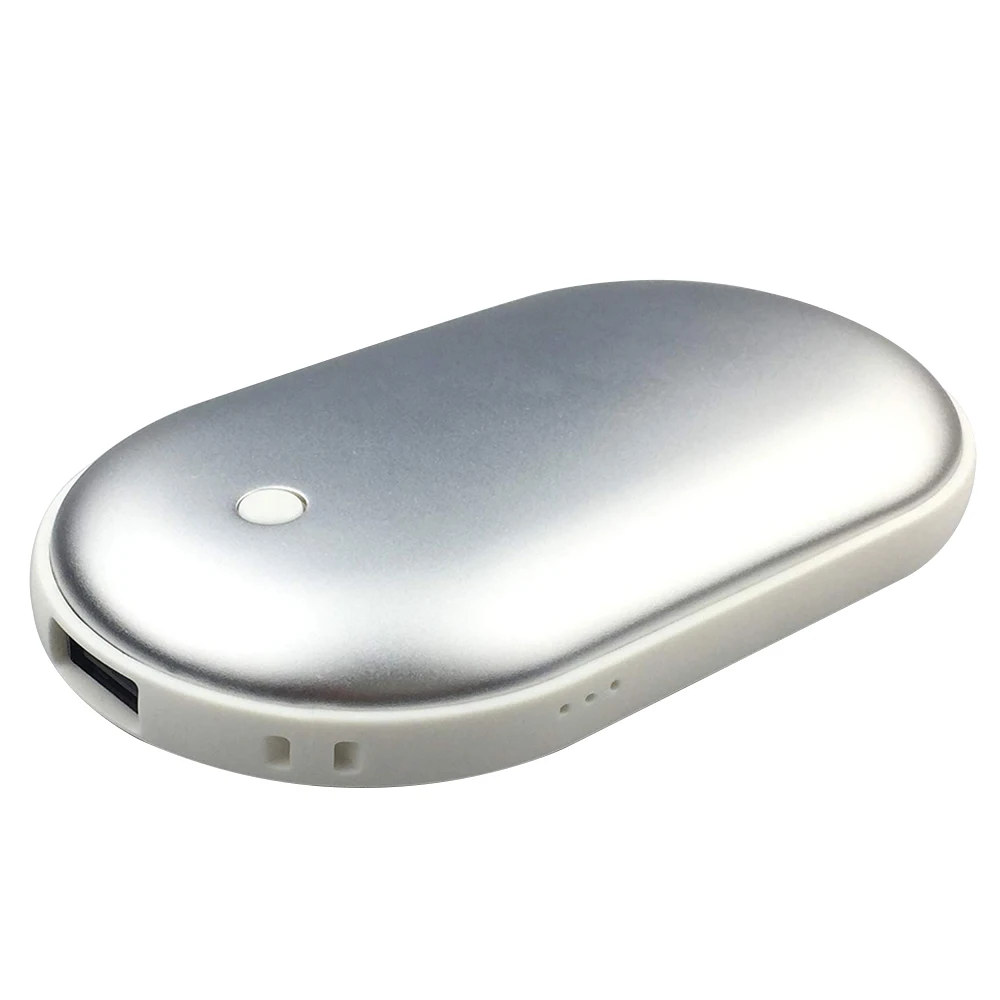 Silver Многофункциональное зарядное устройство al power Bank с функцией грелки для рук, зимняя Двусторонняя карманная грелка для рук черного цвета - Цвет: Silver