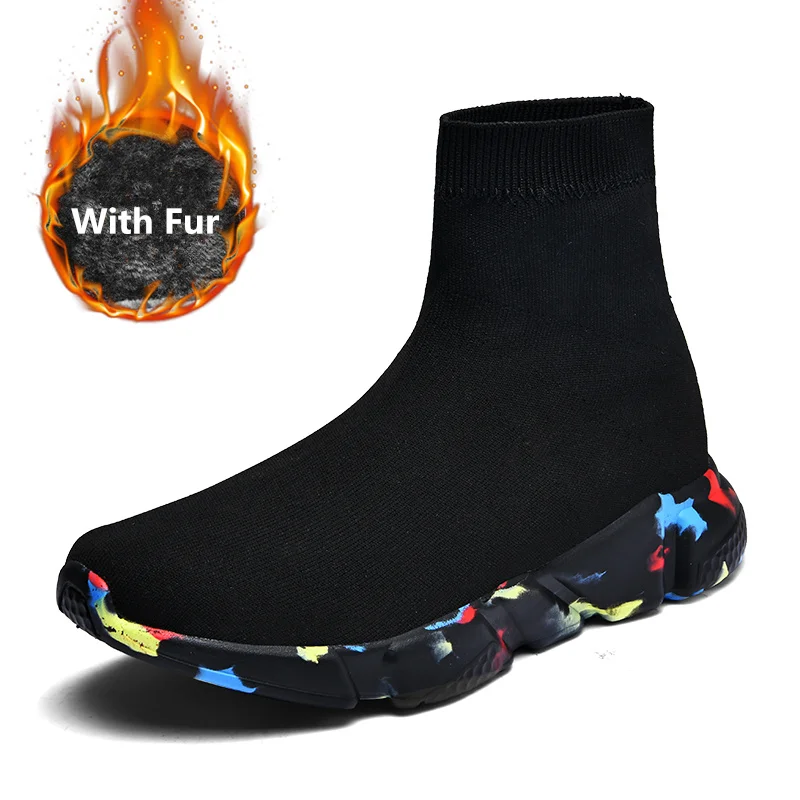 

Black Men Warm Fur High Sock Shoes Trendy Women Couple Shoes Casual Big Size 46 47 Lightweight Sock Sneakers zapatillas hombre
