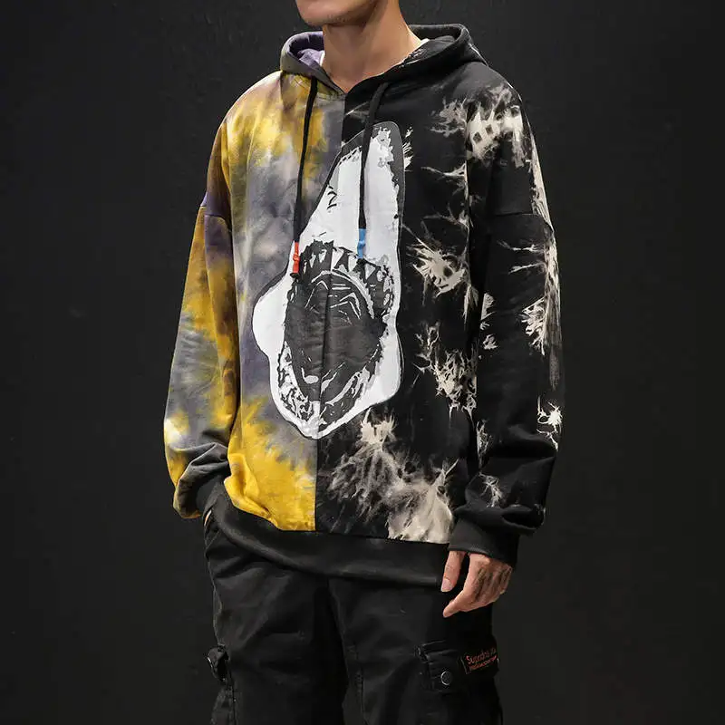 SingleRoad мужские толстовки негабаритных Tie Dye пэчворк Акула Harajuku Японская уличная одежда хип-хоп толстовка мужская Толстовка