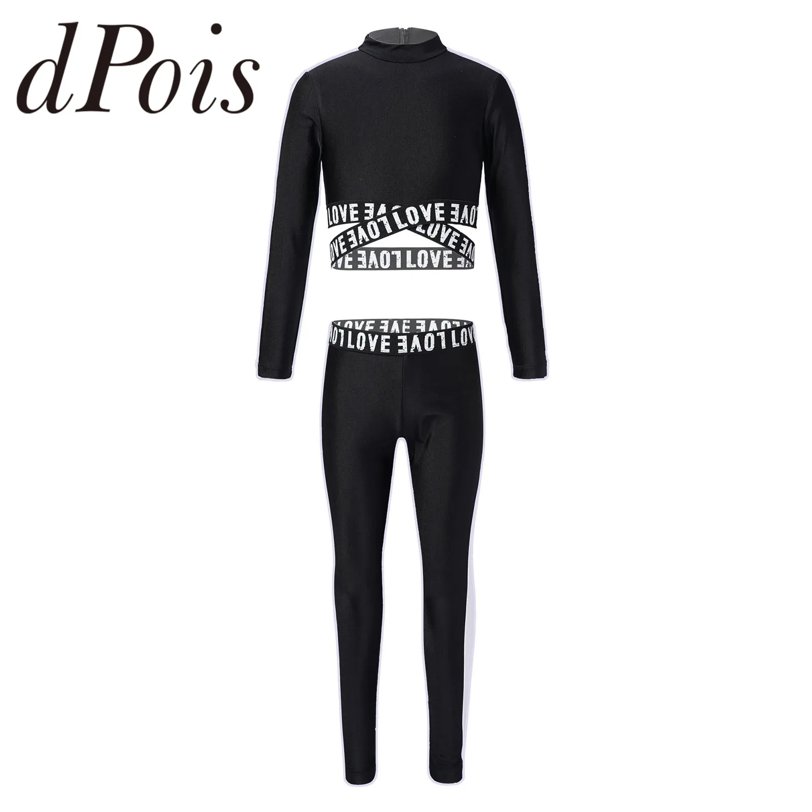 

2Pcs Kids Girls Tracksuits Set Sport Outfits Long Sleeve Letters Printed Cropped Top + Pants Children's Activewear Sportswear