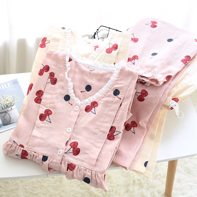 

Fdfklak Spring Maternity And Nursing Set Pregnant Pajamas Confinement Clothes Cotton Long Sleeve Cherry Print Sleepwear