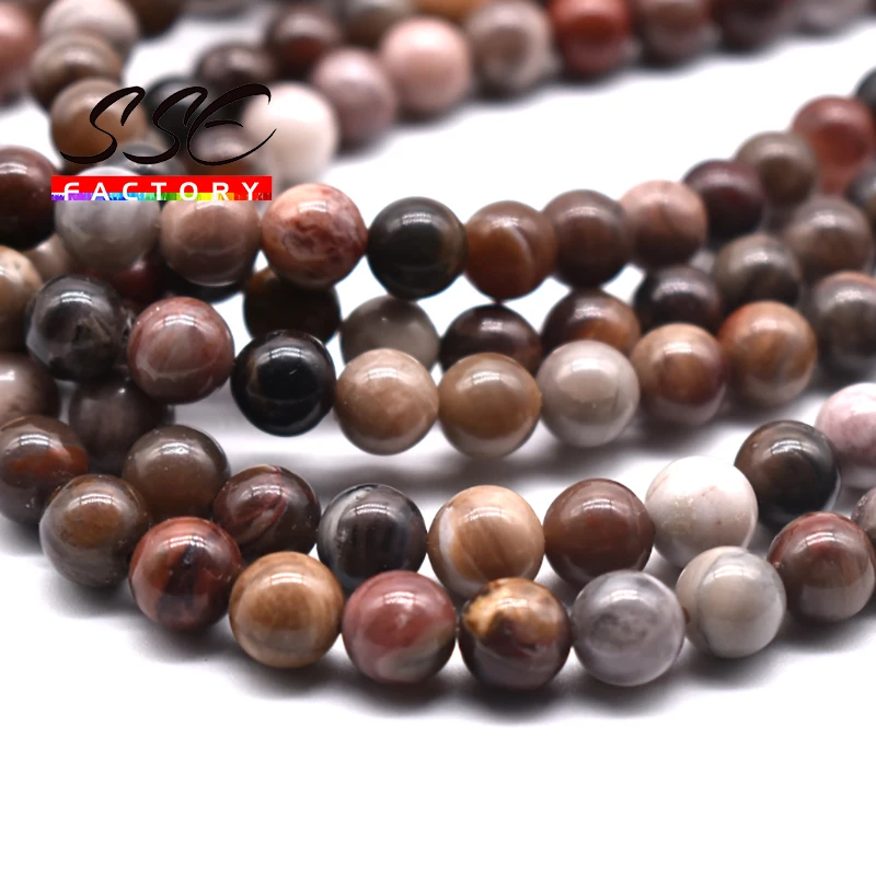

A+ Natural Wooden Petrified Jades Gem Stone Beads Smooth Round Loose Beads 4/6/8/10/12MM For Jewelry Making DIY Bracelets 15''
