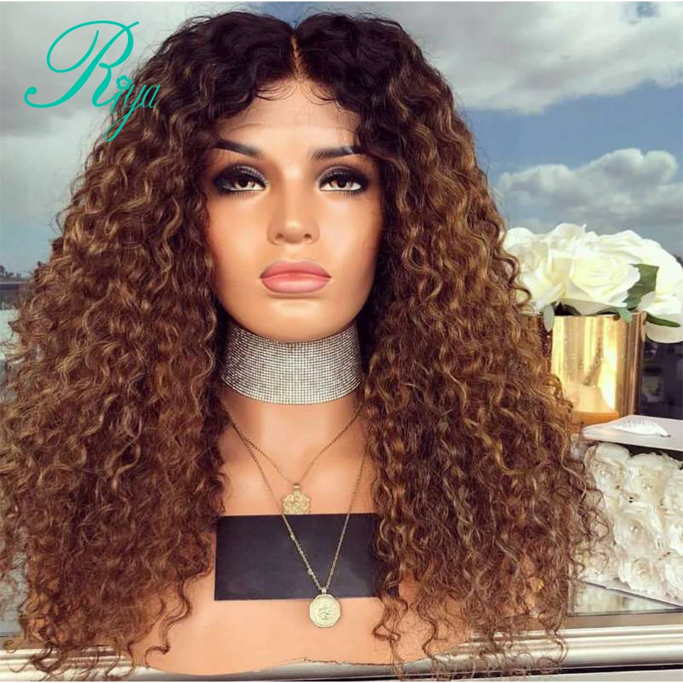13X6 Red Burgundy Blonde Color Curly Lace Front Human Hair Wigs High Ratio 8-24 150% Closure PrePlucked Wig Brazilian Remy Riya