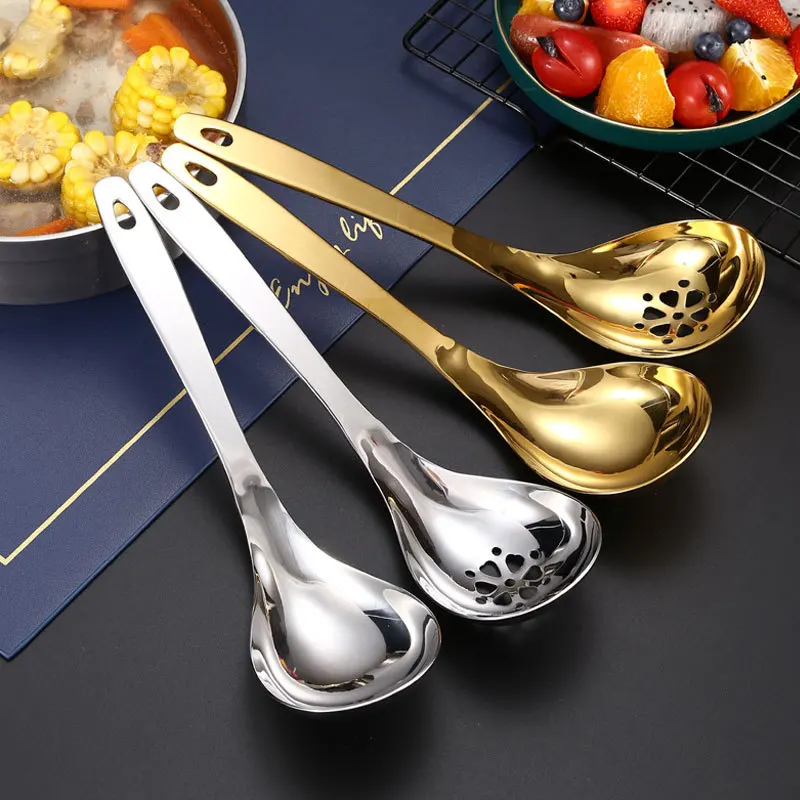 

Jaswehome Soup Ladle Kitchen Spaghetti Noodle Scoop Long Handle Stainless Steel Soup Spoon Skimmer Strainer Ladle Colander
