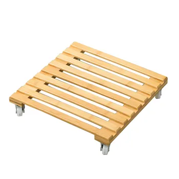 

Hot Selling Bamboo Movable Plant Pot Trolley Tray Household Movable Square Universal Wheel Potted Chassis Base Garden Supplies