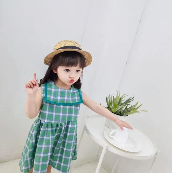 Стиль платье в клеточку для девочек; модная летняя детская одежда жилет для девочки, платья От 1 до 6 лет