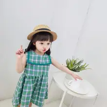 Стиль платье в клеточку для девочек; модная летняя детская одежда жилет для девочки, платья От 1 до 6 лет