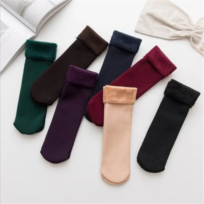 

Casual Socks For Women Nylon Plus Velvet Thickening Socks Solid Breathable Elastic Force Lady's Mid Women Warm Socks Winter cool