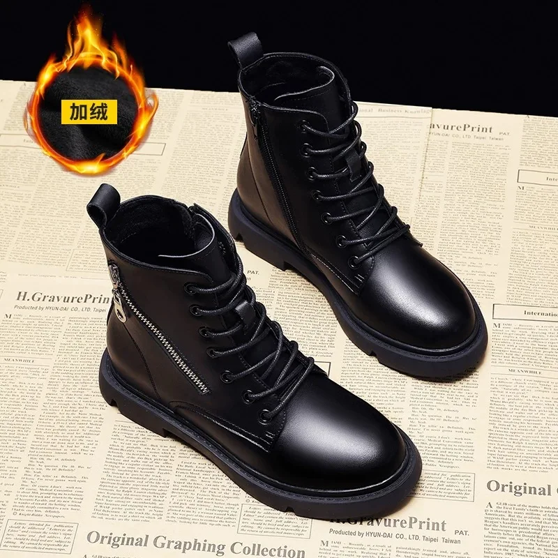 

British-Style Martin Boots Women's 2019 New Style Autumn & Winter Versatile Retro Short Locomotive Flat Short Boots Cotton-padde