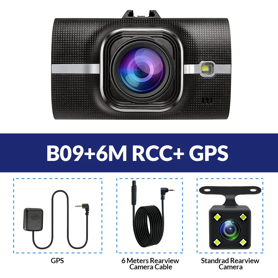 E-ACE B09 Dash Cam gps ADAS Автомобильный видеорегистратор Камера FHD 1080p Dashcam с камерой заднего вида 24H монитор парковки регистрационная видеокамера - Название цвета: B09-6M RCC-GPS