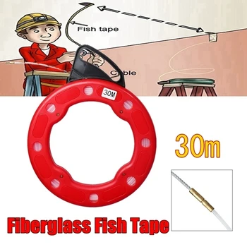 

30M 3mm Fiberglass Fish Tape Reel Puller Conduit Ducting Rodder Pulling Wire Cable Red Ducting Rodder Pulling Wire Cable Puller