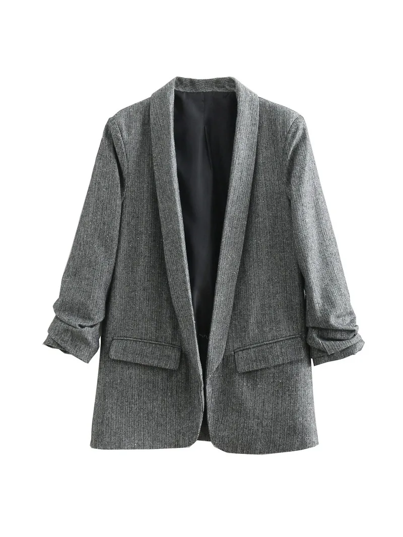 Jacket Women Spring's New Women's Blazer European-style Fashion Herringbone Pleated Sleeve Blazer Jacket Women