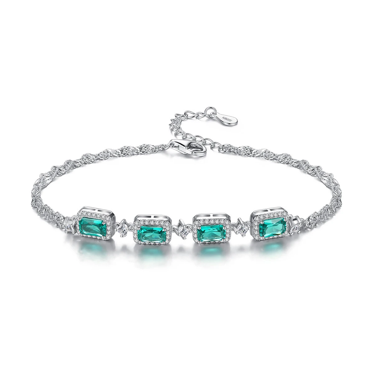 MetJakt S925 Sterling Silver Creative Inlaid Emeralds Fashion Elegant Atmosphere Ladies Bracelet |