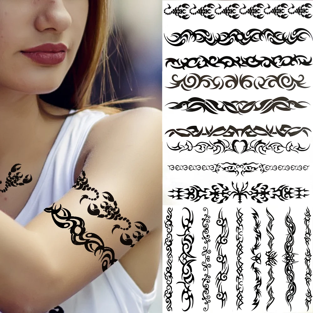 Rood opslaan scheepsbouw Doornen Schorpioen Tijdelijke Tatoeages Voor Vrouwen Mannen Volwassenen  Zwarte Henna Totem Tribal Tattoo Sticker Fake Armband Tatoo  Zelfklevende|Tijdelijke tatoeages| - AliExpress