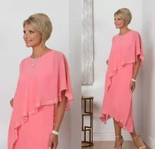 Tea Length Elegant Pink Mother of the Bride Dresses Plus Size New 2021 Ruffles Simple Design Chiffon Formal Wedding Guest Dress