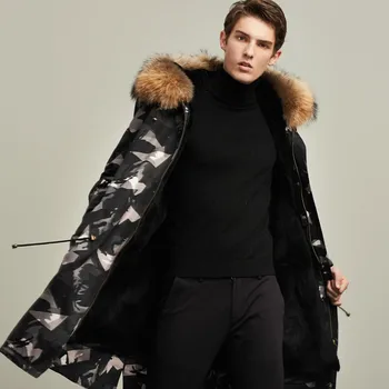 

Korean Rabbit Coat Raccoon Collar Winter Jacket Men Real Fur Parka Streetwear Casaco 3627 YY1152