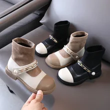 

Autumn Winter Boots for Girl New Children Shoes PU Leather Waterproof Kids Fashion Chain Ankle Boots for Princess Sneakers 2.5