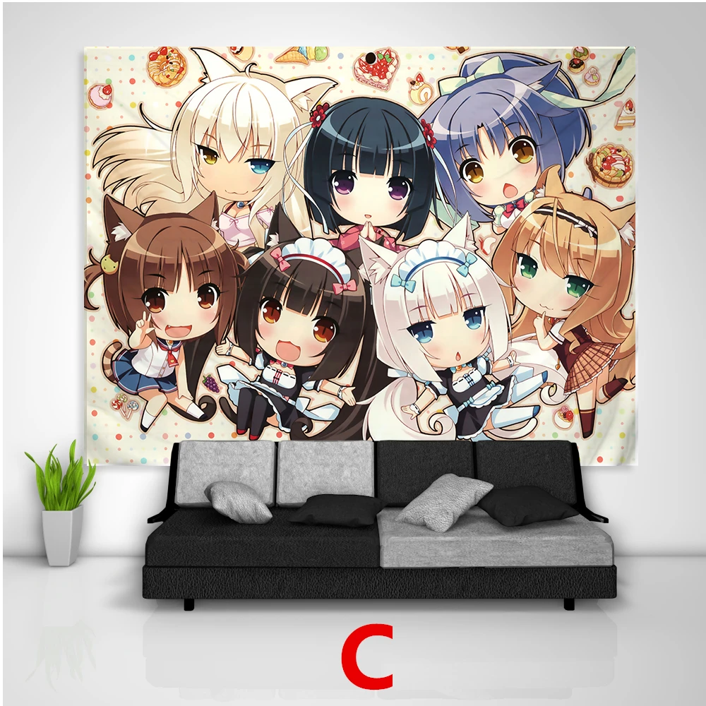 Nekopara Chocola ванильный гобелен искусство настенные Чехлы для дивана, стола, кровати, домашний декор, подарок для общежития - Цвет: C