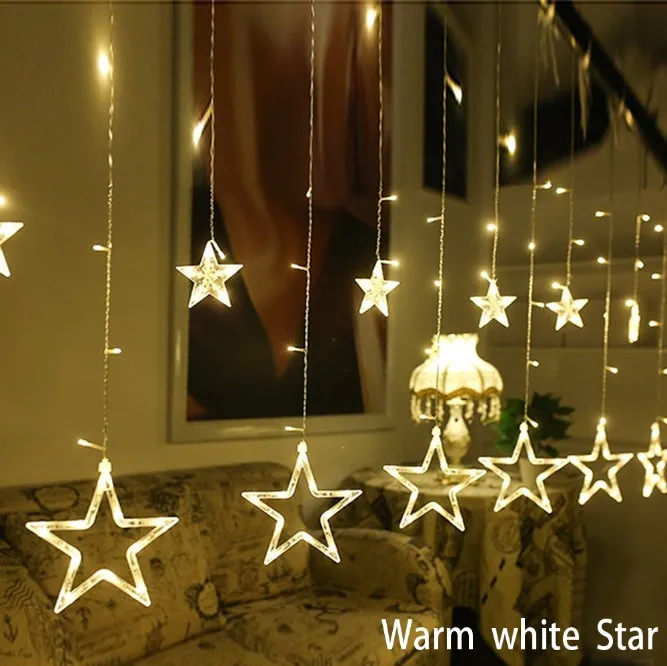 2,5 м 138 светодиодов сосулька светодиодные Звездные сказочные огни Рождественская гирлянда-занавес струнные огни звезда лампа Свадебная вечеринка Новогоднее украшение - Испускаемый цвет: Warm white