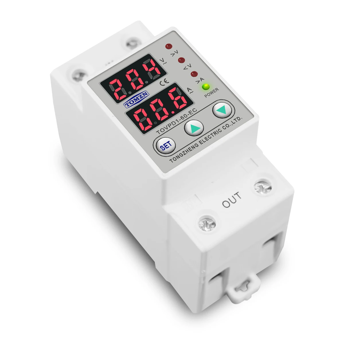 Din rail 60A 230V adjustable over and under voltage protective device protector relay with over current protection Voltmeter