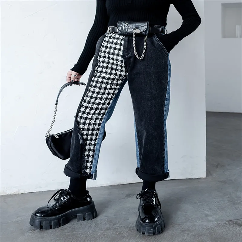 

Vintage Patchwork Straight Pants for Ladies Elegant Design Chic Korean Pants High Street Outwear for Ladies Cool Chic Pants