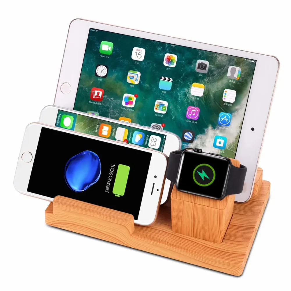 Для iPhone apple watch зарядная док-станция 2.4A зарядное устройство USB порт для iPad samsung бамбуковая деревянная подставка держатель для apple watch