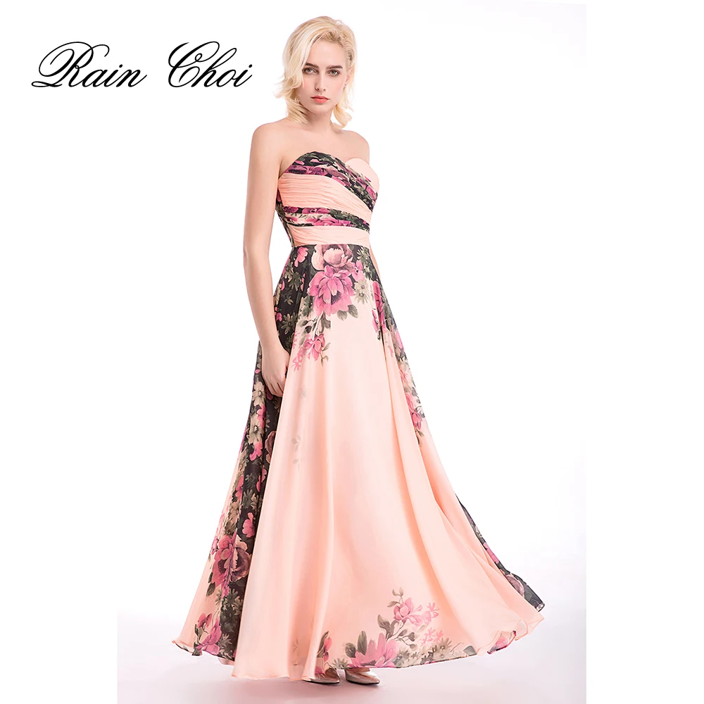 

Flower Floral Sweetheart Print Pattern Chiffon Formal Evening Gowns Wedding Party Dresses