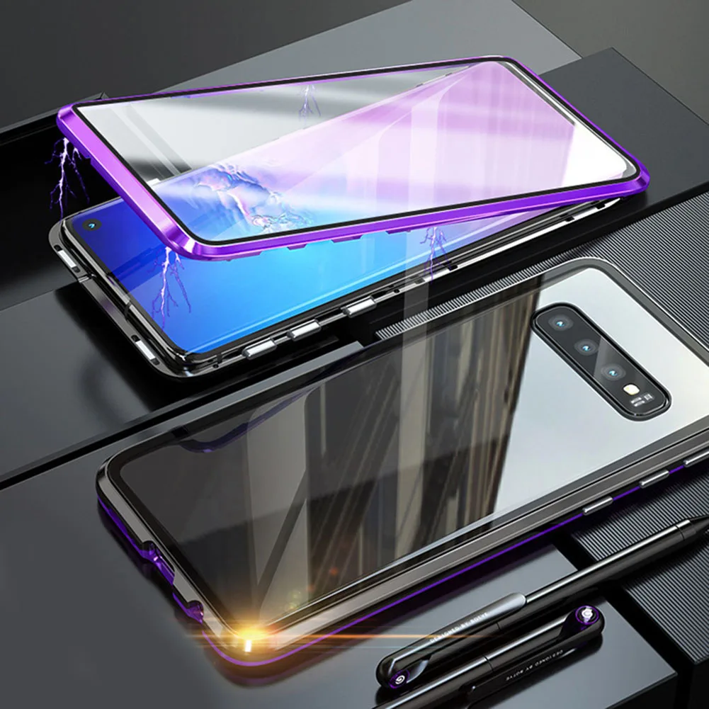 Samsung Galaxy Note 10/10 Plus Магнитный чехол для мобильного телефона с металлической задней магнитной рамкой прозрачный чехол из закаленного стекла