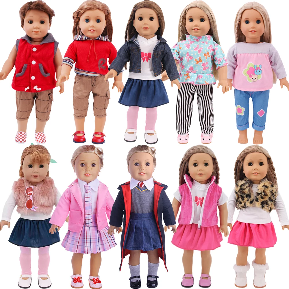 Doll Clothes 3pcs/Set T-shirt+Coll Jacket+Skirt Suit Uniform For 18 Inch American&43CM Reborn Baby New Born Doll ,Girl's Toy DIY
