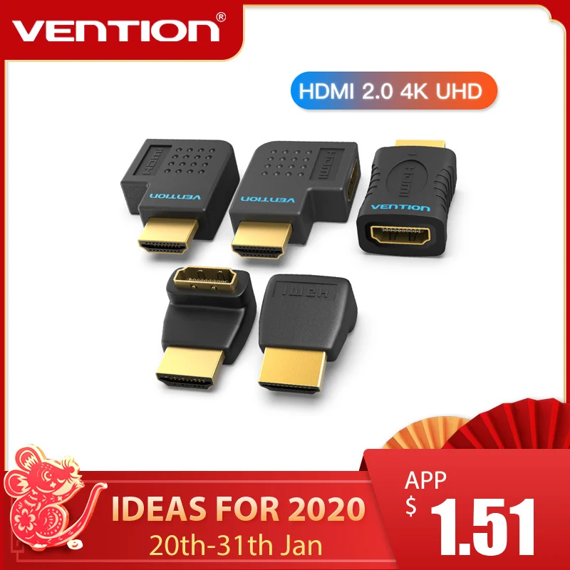 

Vention HDMI Adapter 270 90 Degree Right Angle HDMI Male to HDMI Female Converter for PS4 HDTV HDMI Cable 4K HDMI 2.0 Extender