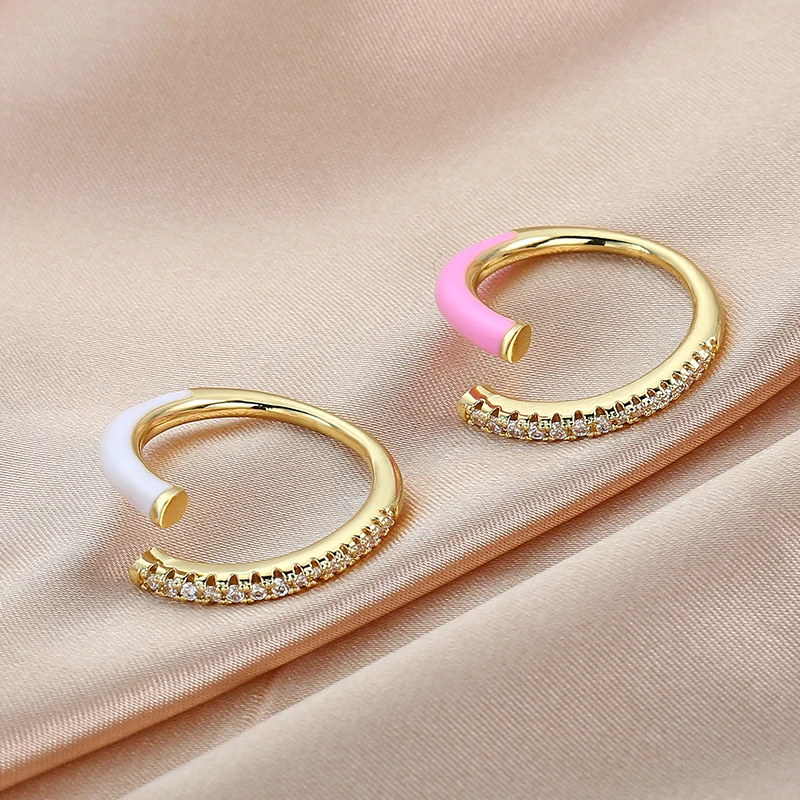 Finger Ring Adjustable Rings Opening Ring Summer Colorful Neon Enamel Open Adjusted Finger Ring For Women Fluorescent Fashion Copper Zircon Jewelry
