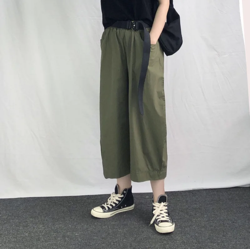 

2020 Summer New Youth Popular Japanese Retro Men's Solid Color Loose Large Size Wide Leg Pants Fashion Casual Nine Points Pants