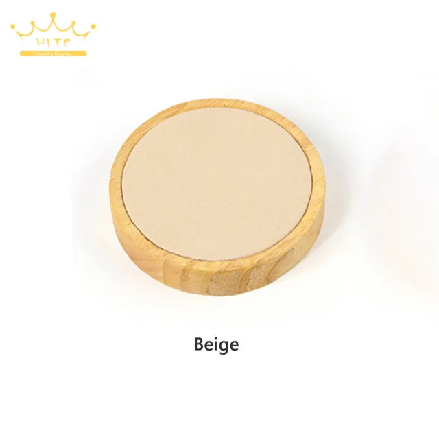 Beige Держатель для колец круглой формы, лоток для ювелирных изделий из цельного дерева, лоток для браслетов, кольцо для сережек, лоток для браслетов, чехол для ювелирных изделий - Цвет: Beige