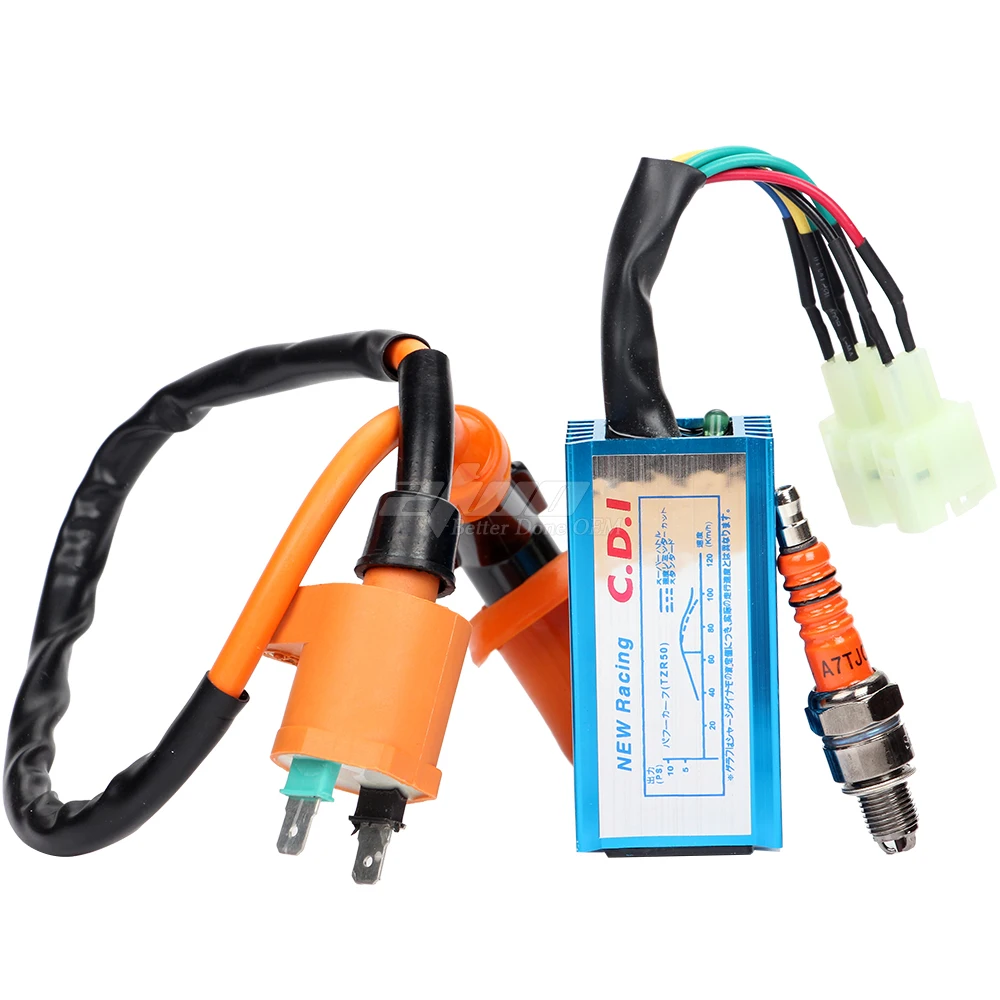Неограниченный AC гоночный катушка зажигания + A7TJC Свеча 6 Pin CDI для GY6 50cc 125cc