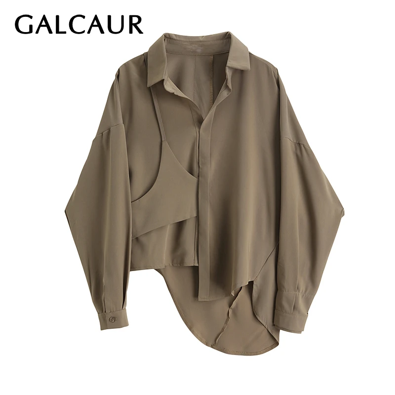 Женская Асимметричная блузка GALCAUR лоскутные Лоскутные рубашки с отложным