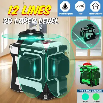 

12 Lines 3D Green/Blue Laser Level 360 Degree Auto Self-Leveling Horizontal And Vertical Cross Lines + 1 Battery Indoor Outdoor