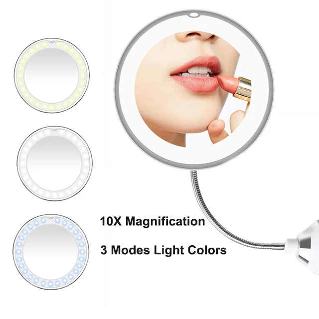 LED Lighted Mirror Makeup Mirror with 3 Modes LED Light 10X Magnifying Flexible Vanity Mirror LED Make Up Miroir de Maquillage - Цвет: 3 Modes Light Mirror
