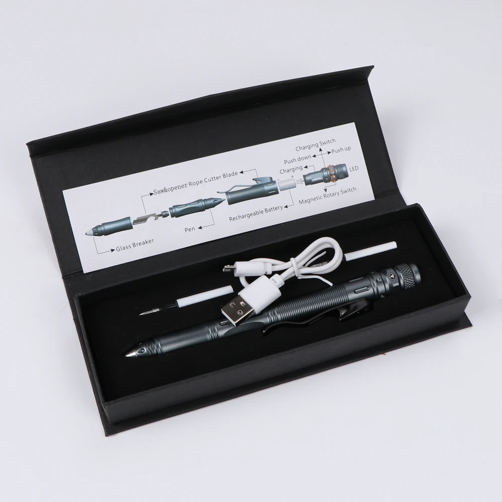 Multi-function Tactical pen with Rechargeable LED Torch self-defense pen survival Tool Magnetic Control Switch Tactical Pens afbeelding