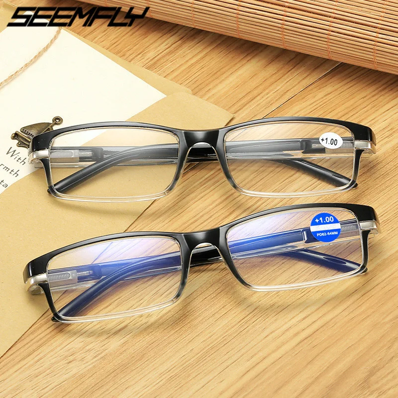 

Seemfly Anti Blue Light Reading Glasses Spring Leg Resin Lenses Presbyopia Eyeglasses Optical Spectacle Unisex Eyewear 0 To +4.0