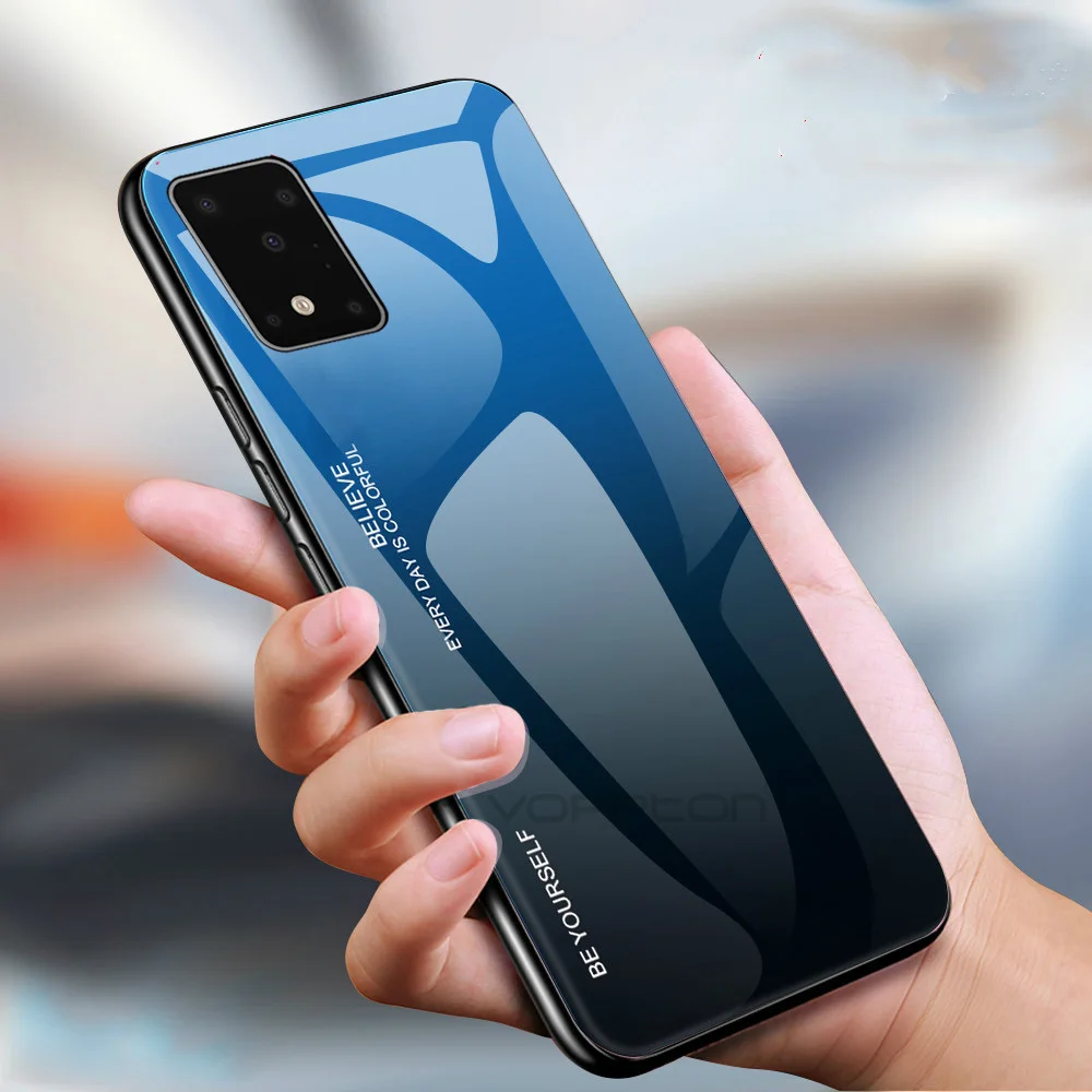 For Samsung Galaxy S20 Ultra Plus Case Gradient Tempered Glass Silicone Frame Hard Glossy Back Cover for |