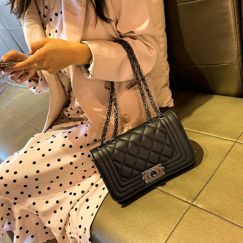 

PU Leather Crossbody Bags Women 2020 New Fashion Diamond lattice Solid Color Shoulder Messenger Bag Chain Handbags