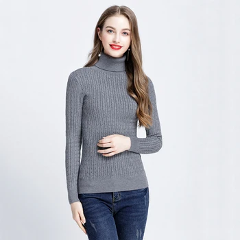 

Women's Turtleneck Sweater 2019 Autumn Female Long Sleeve Slim Thick Knitwear Winter Fashion Solid Color Base Sweaters